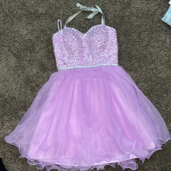 sachin and babi light blue dress Sequin Halter Maxi Dress in Lavender